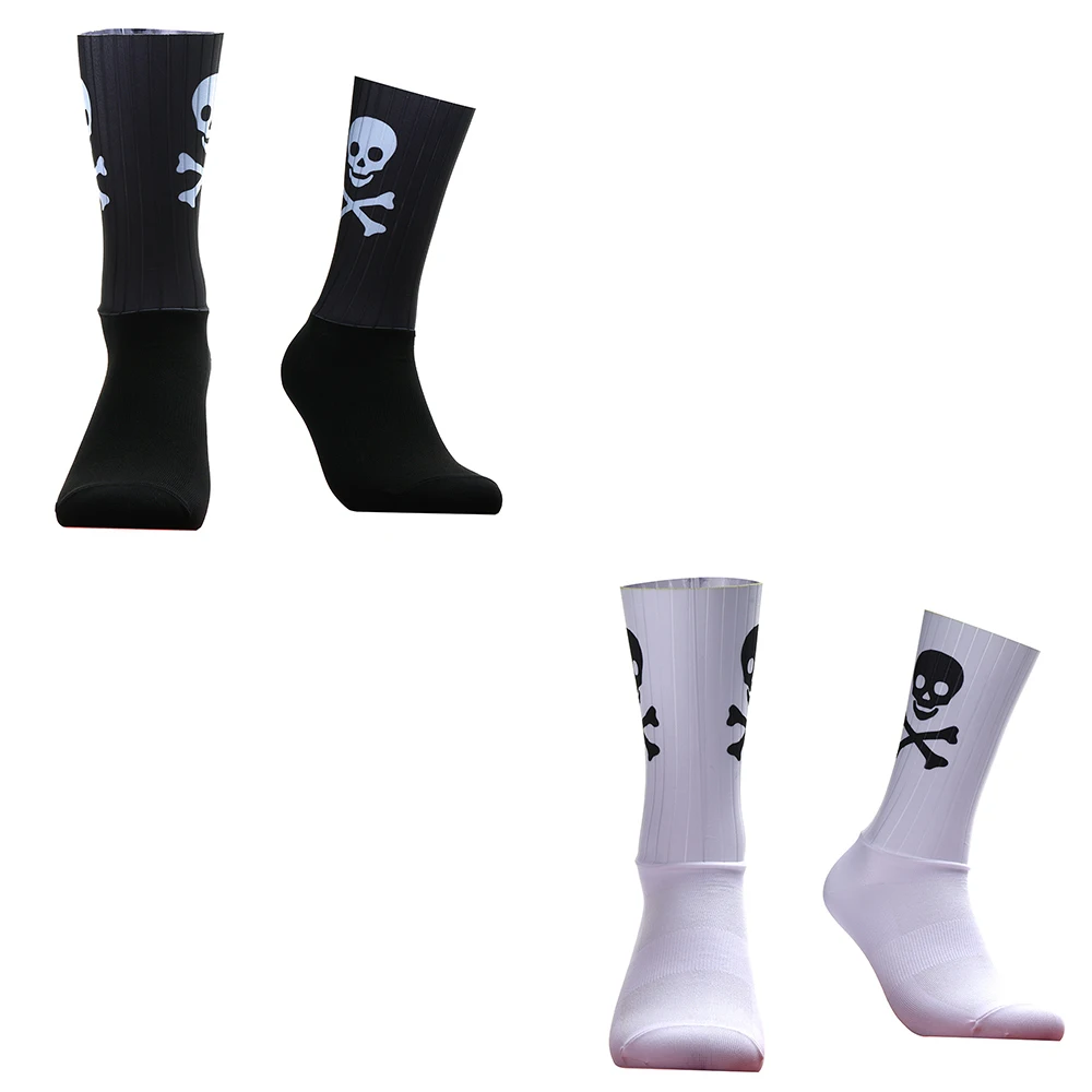 Cycling Silicone Aero Seamless Sports Non-slip Socks Breathable Skull Pattern Road Bike Racing Socks