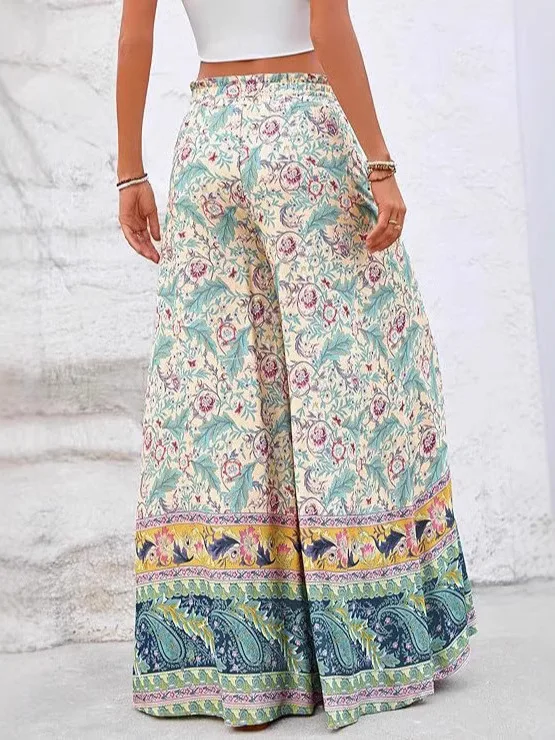 กางเกงขายาวเอวสูงทรงหลวมพิมพ์ลายปะติดสไตล์ลำลองแฟชั่นสตรีฤดูร้อน 2025 ผลิตในจีน