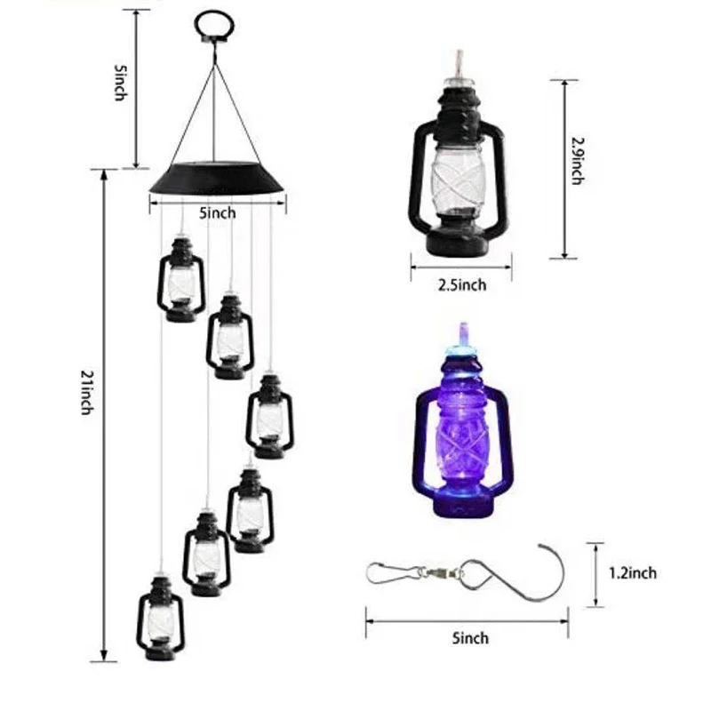 Solar Wind Chime Kerosene Lamp Retro Solar Courtyard Lamp Home Porch Garden Decoration Hanging Lantern Outdoor Decoration image 6