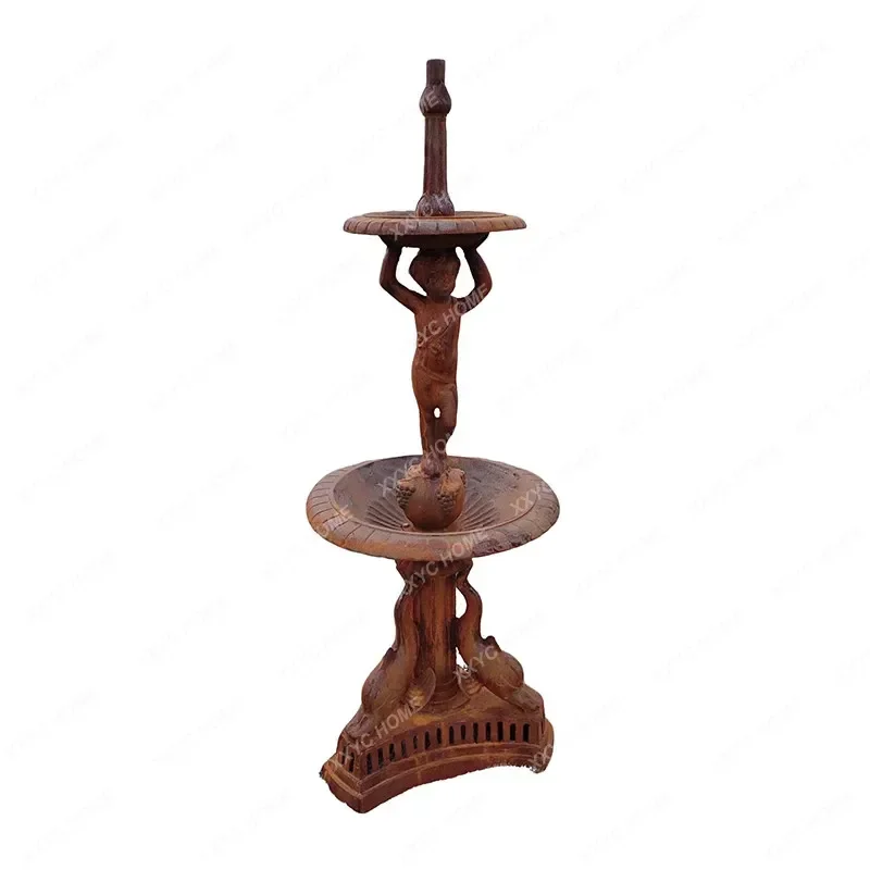 Retro And Old Large Upper And Lower Combined Cast Iron Fountain, Three-dimensional Sculpture Garden Flowing Water Ornament