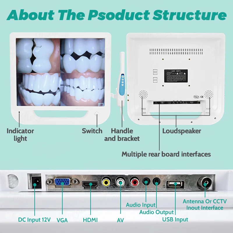 Dental Camera 6LED HD 8 Million Pixels High-definition Endoscope Tools 17 Inches Digital LCD Monitor Dental Intraoral Instrument