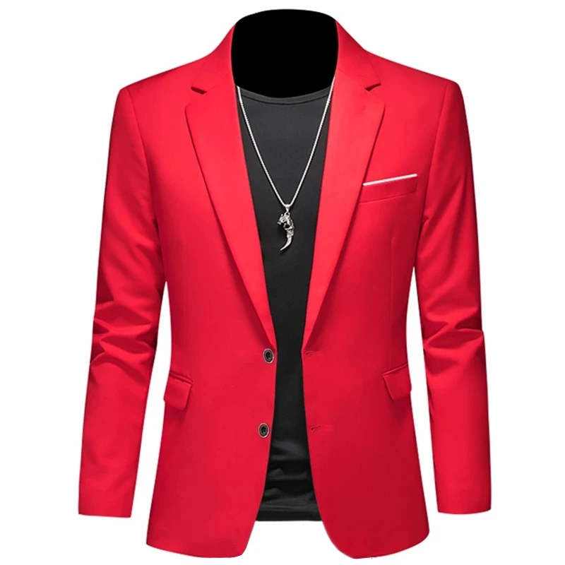 2023 Fashion New Men\'s Casual Boutique Woolen Pure Color Business Slim Fit Suit Blazers Jacket Dress Coat