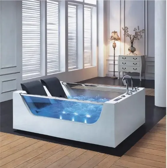 1800mm Bathroom Whirlpool Bathtub LED Colored Lights Indoor Spa Double People Surf Massage Tub