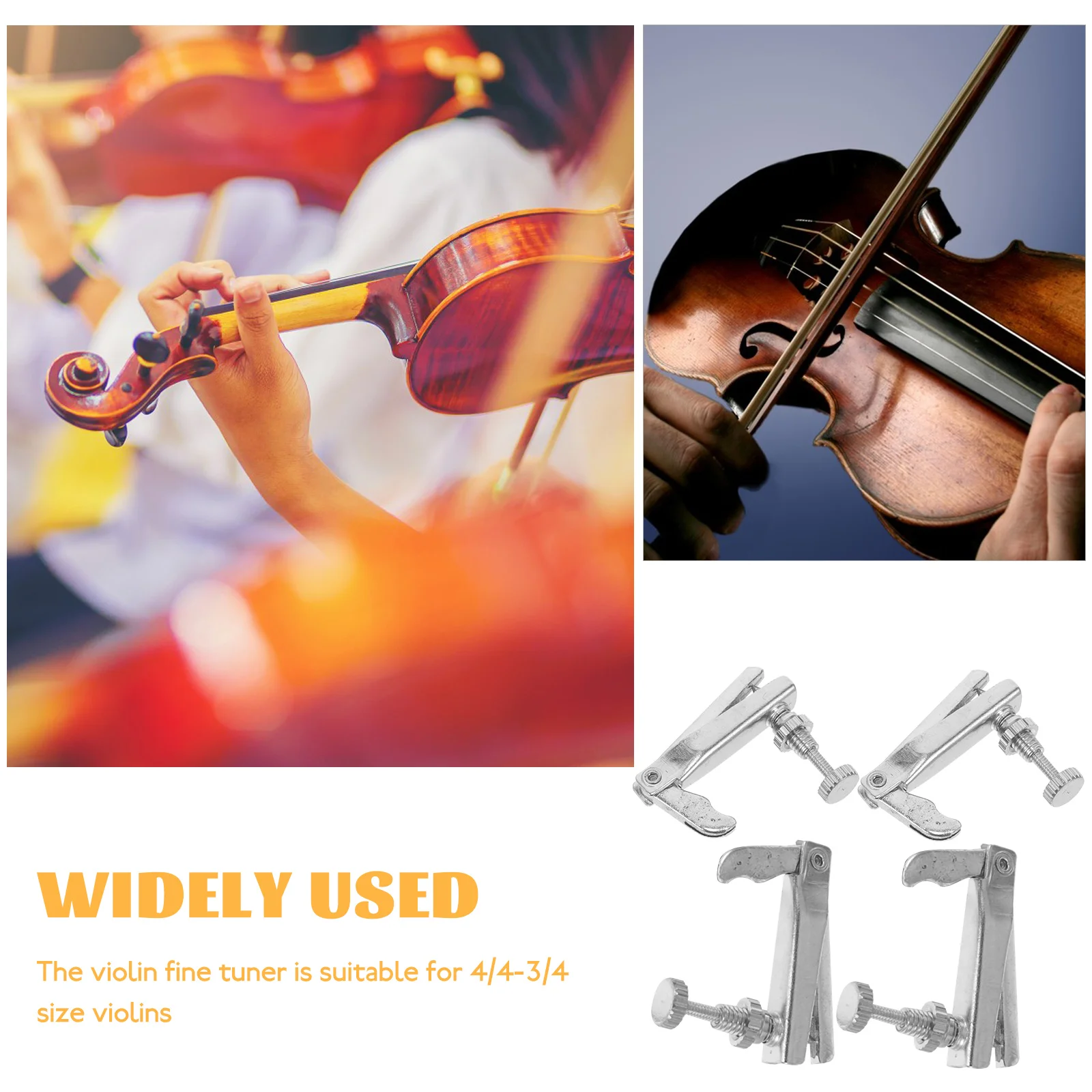 

4 Pcs Violin Fine Tuners String Adjuster for 3/4 4/4 Silver Zinc Alloy Stability Vibration Durability Professional