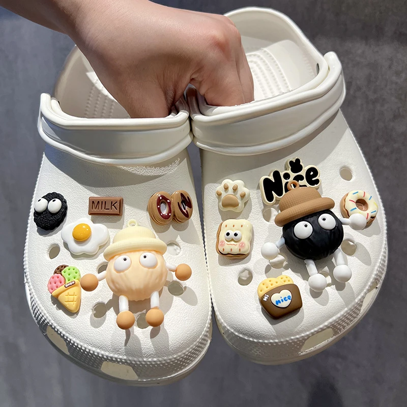 MINISO Food Theme Fried egg Cookie Hairball Genie Cute Shoe Decoration Charm Removable For Holes Sandals Gift For Holiday Party