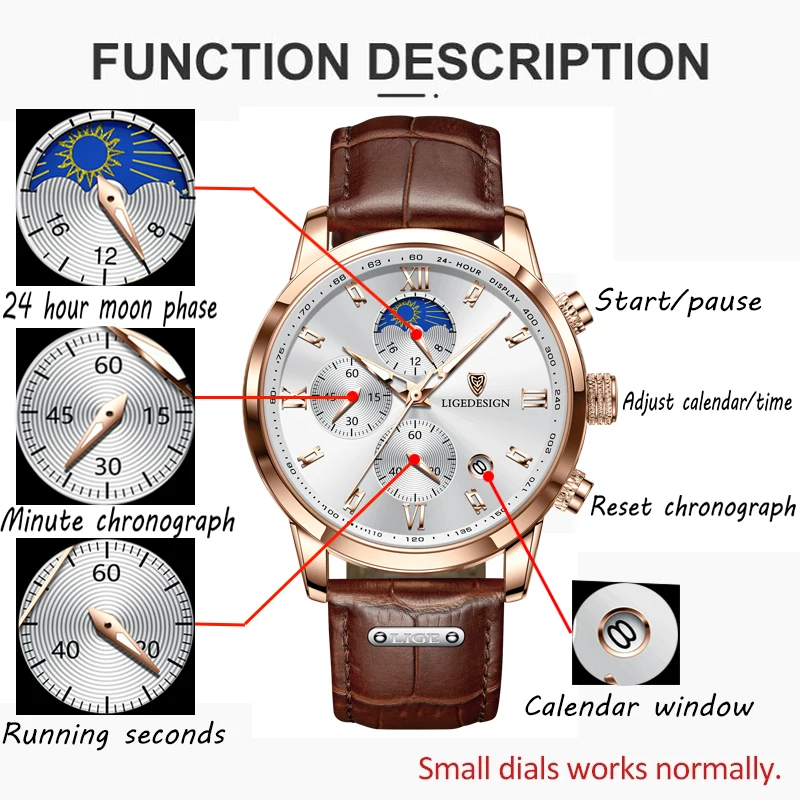 LIGE Business Mens Watches Brand Luxury Leather Waterproof Sport Quartz Chronograph Military Watch Men Clock Relogio Masculino