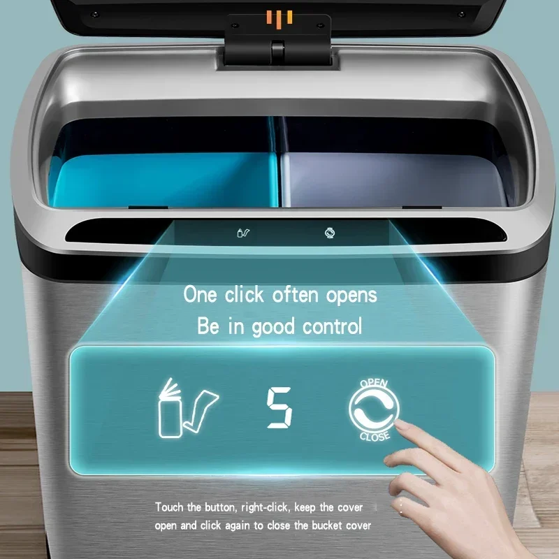 Contenedores de basura de 18L, clasificación inteligente por inducción, cubo de basura para cocina, gran capacidad, separación en seco y húmedo, sala de estar para el hogar