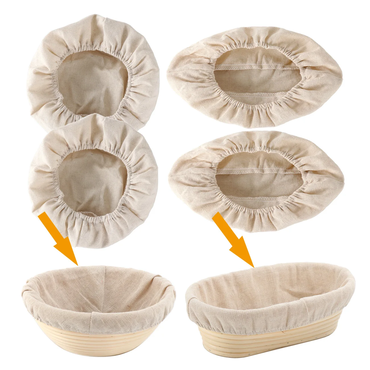 

2pcs Linen Cloth Liner Covers for Round Oval Rectangle Baguette Bread Proofing Basket Banneton Fermenation Basket