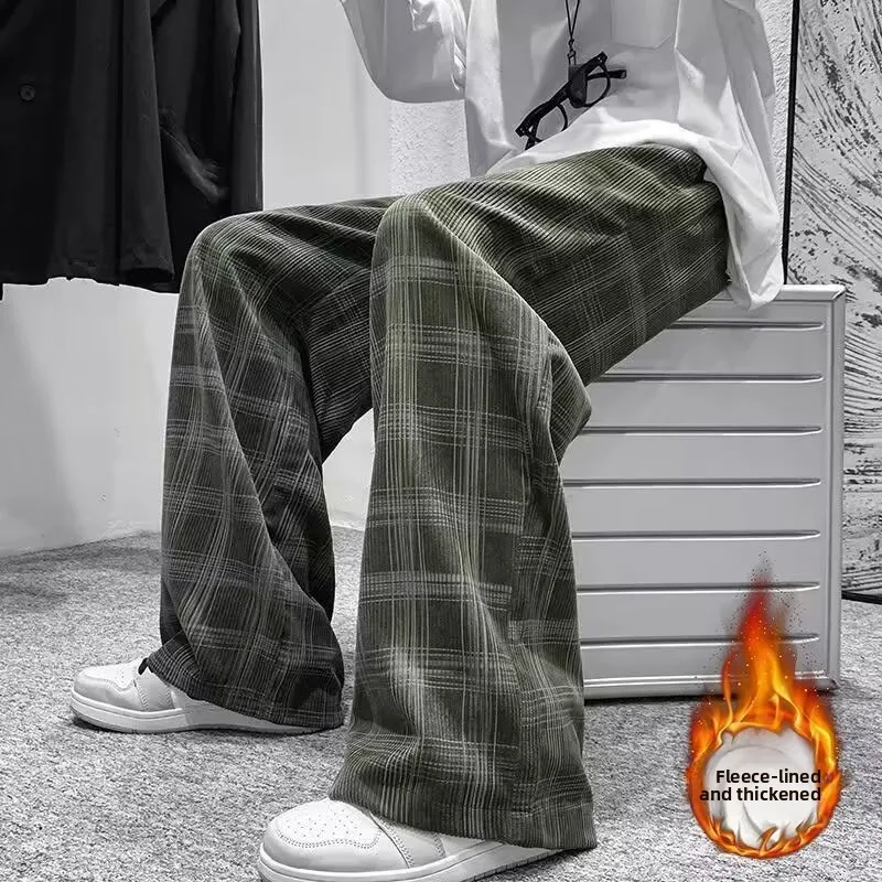 

Retro American Dyed Wide Leg Pants Men's Oversize Fce Casual Straight Tube Pants Autumn Winter Leisure Polyester Fiber