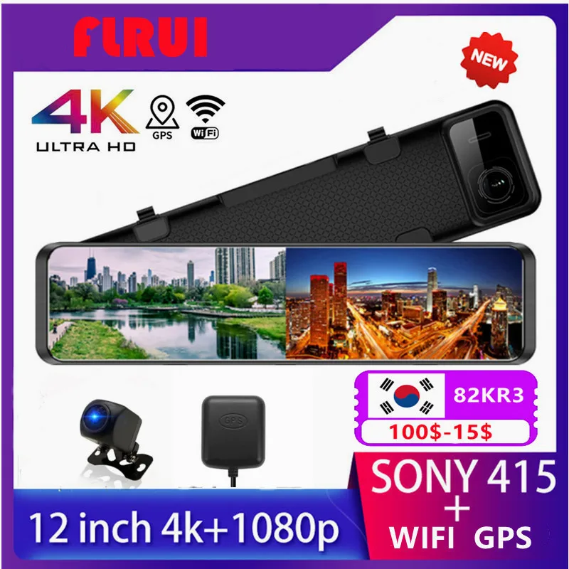 

12Inch 2160P 4K DashCam Rearview Mirror Sony IMX415 WIFI Car DVR Video Recorder GPS Track Auto Registrar Night Vision 1080P Rear