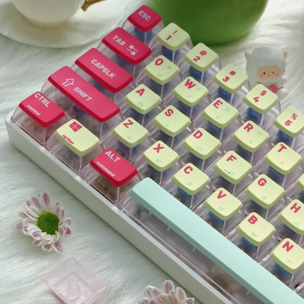 Korean Keycap Yellow Pink Translucent Pudding Keycaps ASA Profile 116Keys PBT+PC Material Small Fresh Mechanical Keyboard Caps