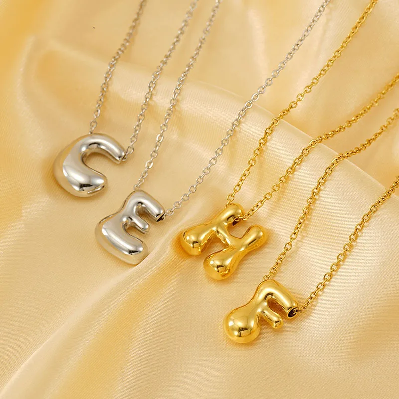 18k Stainless Steel 26 Initial Letter Balloon Bubble Necklace for Women Personalized Jewelry Gift Wholesales