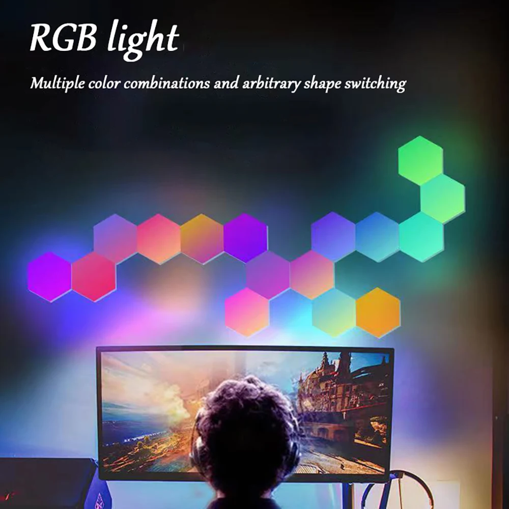 

RGB IC Intelligent Hexagonal Wall Lamp DIY Environment Night Light Shape Music Rhythm APP Game Room Bedroom Intelligence