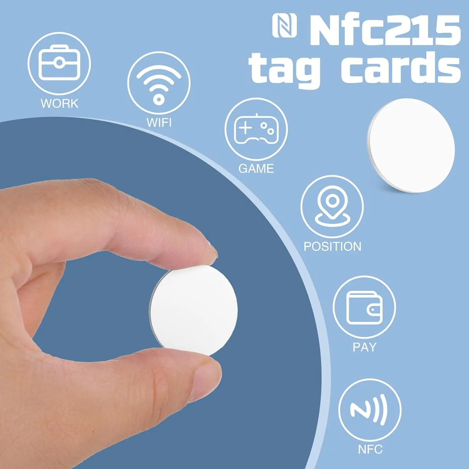 Round NFC 215 Tag Rewritable NFC Coin Cards with Adhesive Back Compatible with Android and NFC Enabled Mobile Phones Devices