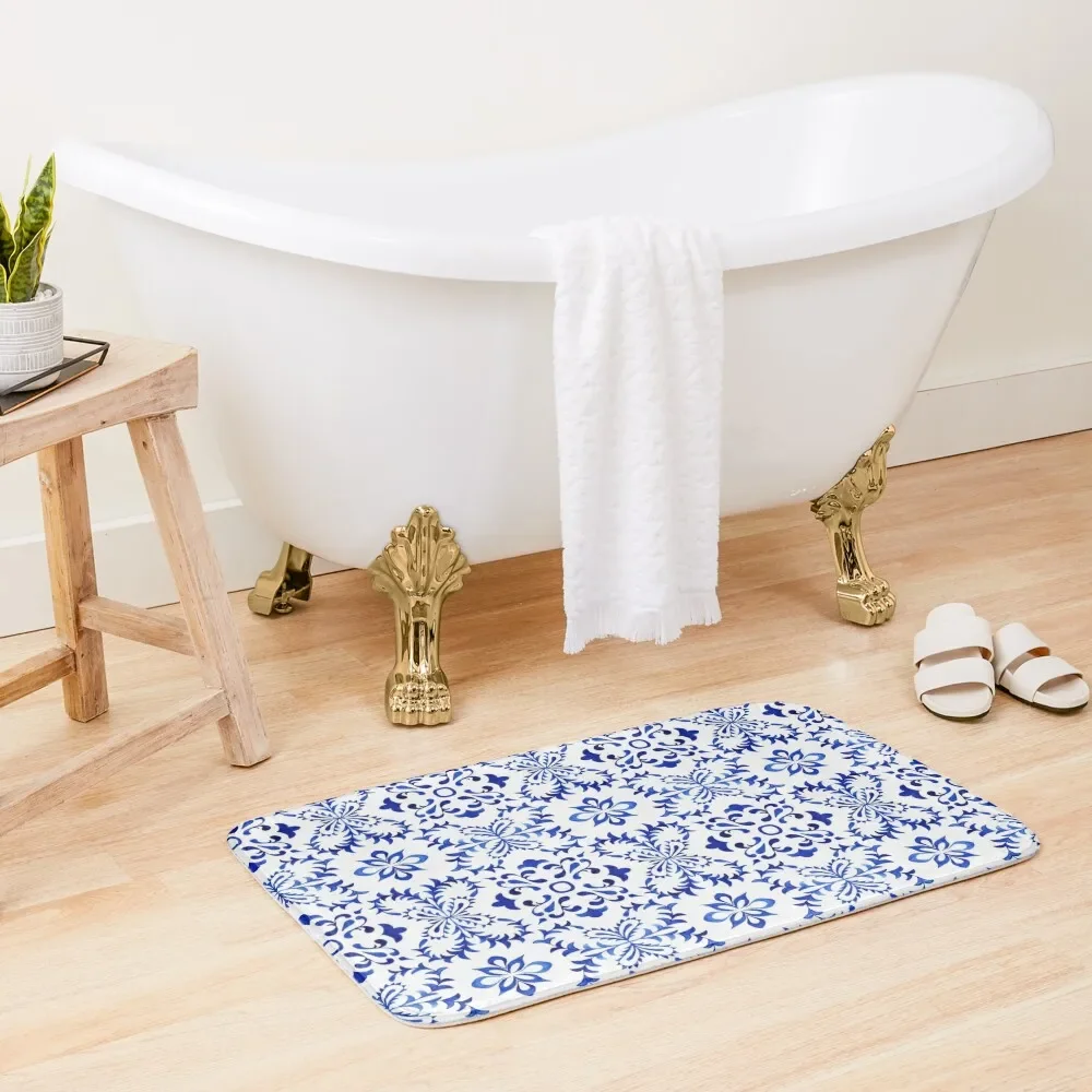 

Azulejo Portuguese Tile Watercolor Artwork 19 Bath Mat Rugs Baths Anti-Slip Bathtub Carpets For The Bathroom Mat