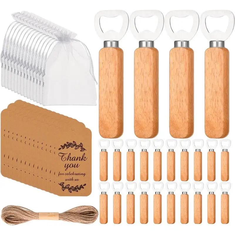 Stainless Steel Beer Bottle Opener With Wooden Handle Wedding Gifts For Guests Kitchen Bar Tools Promotion Gift With 24 Pcs