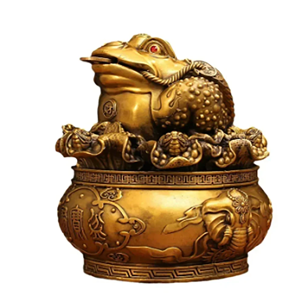 Wealth All Copper Golden Toad Ornament Three Legged Golden Toad Treasure Bowl Hundred Wealth Golden Toad Home Living Ornaments