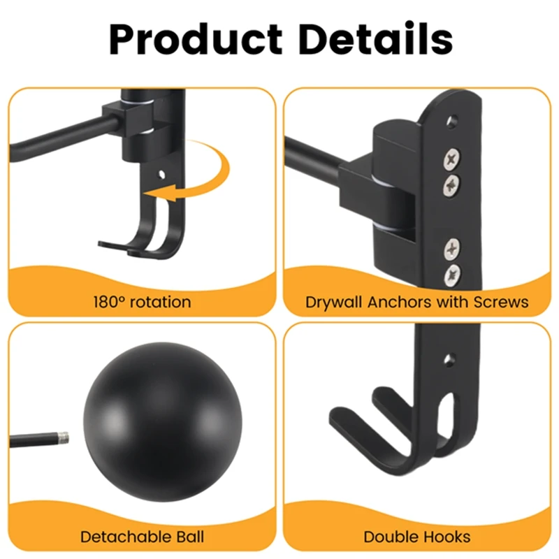 180-°-オートバイヘルメットラック、回転式金属製ヘルメットホルダー壁掛け、2つのフック付きヘルメットホルダーバイク用ヘルメットハンガー