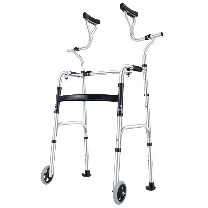 Aluminium Armpit Crutch, Foldable Walker with Seat, Rehabilitation Aid for Elderly and Disabled, Portable Walking Stick Support
