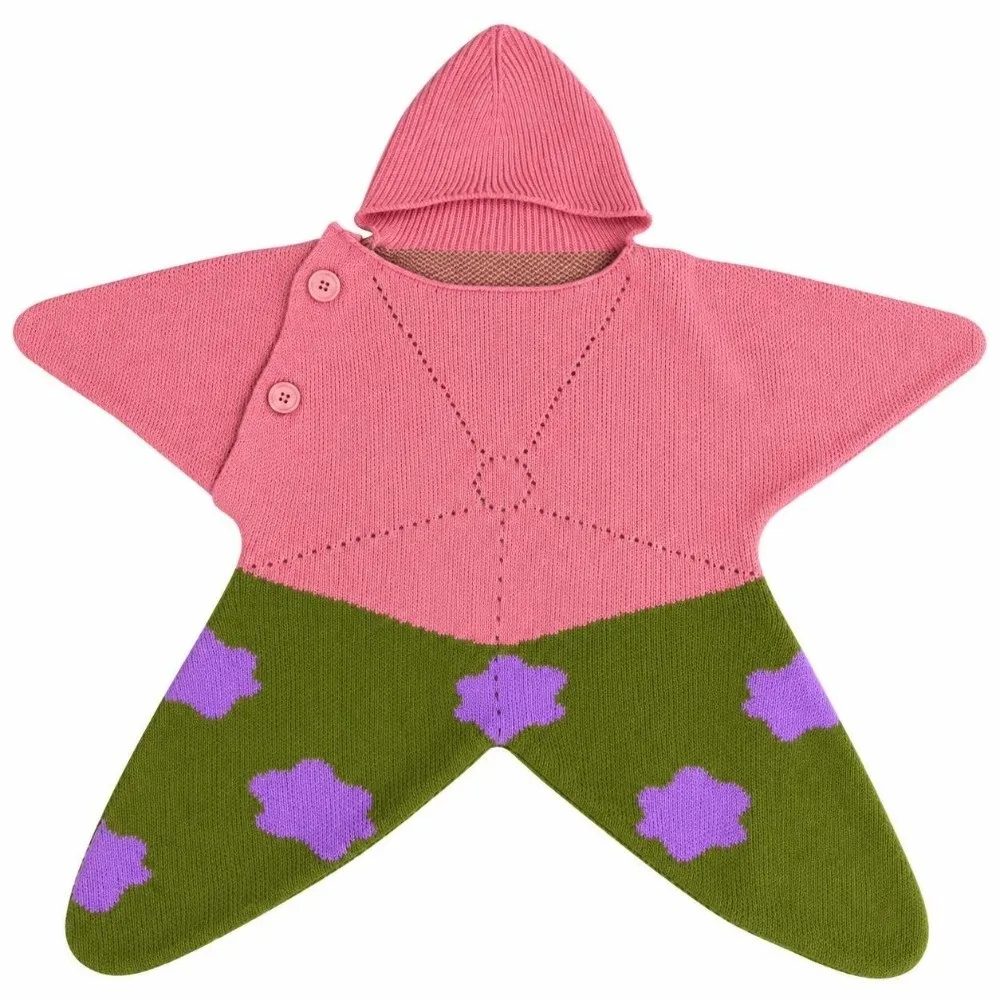 Hand-Woven Crochet Seal Star Comfort Sleeping Bag Soft Cozy Fabric Star Shape Pattern Baby Knitted Sleeping Bag Cartoon Print