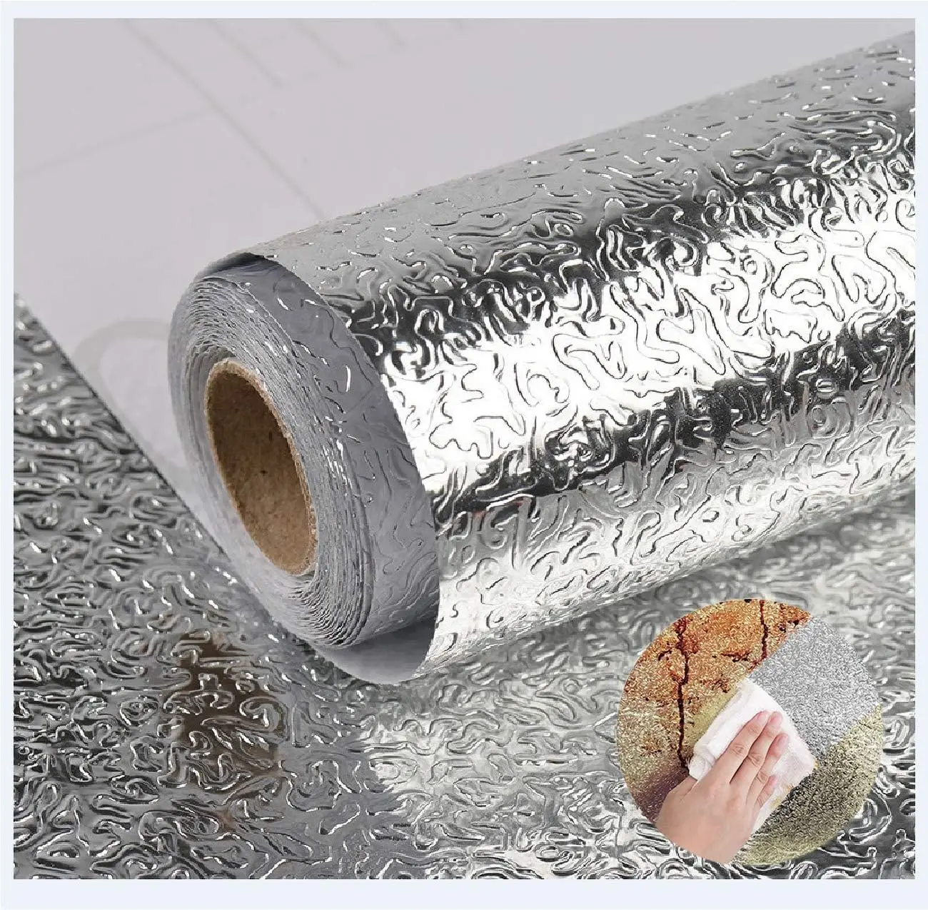 Silver Self-adhesive Wallpaper-1 Roll of Kitchen Oil-proof Stickers Suitable for Countertops Cabinets and Furniture Stickers