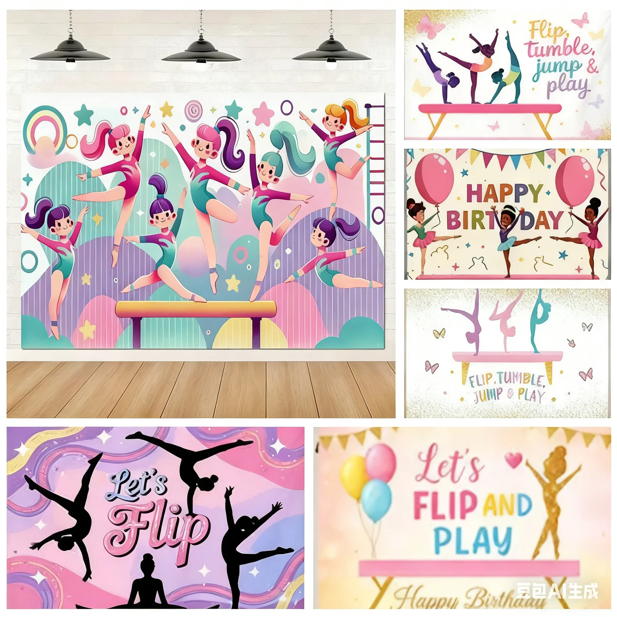 

Gymnastics Themed Photography Background Banner Energetic Girl Birthday Party Baby Shower Gymnastics Celebration Decoration