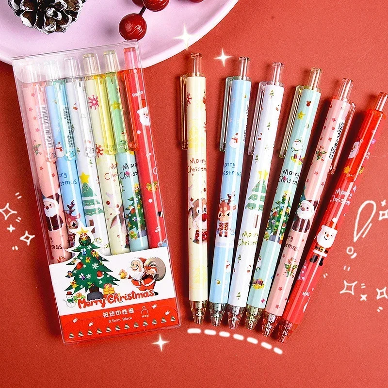 

6Pcs/Set Christmas Gel Pens 0.5mm Black Ink Retractable Pen for Writing Lovely Signature Pens School Office Suppliers Kids Gifts