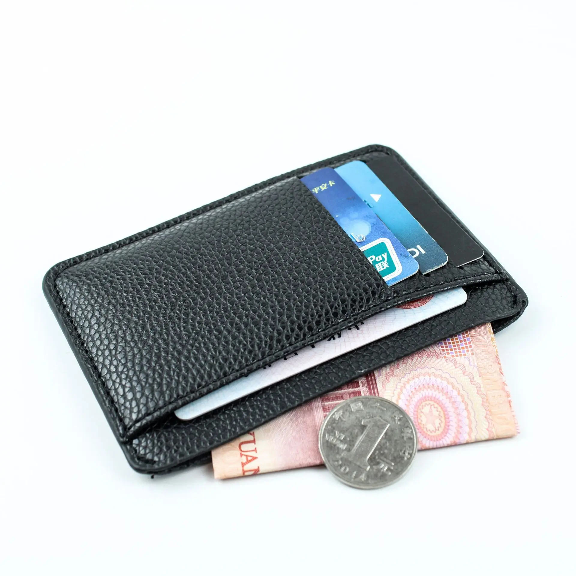 Men Pu Leather Black Wallet Lichee Pattern Ultra-Thin 6 Cards Slot Wallet Accessories For Boyfriend Father Birthday Holiday Gift