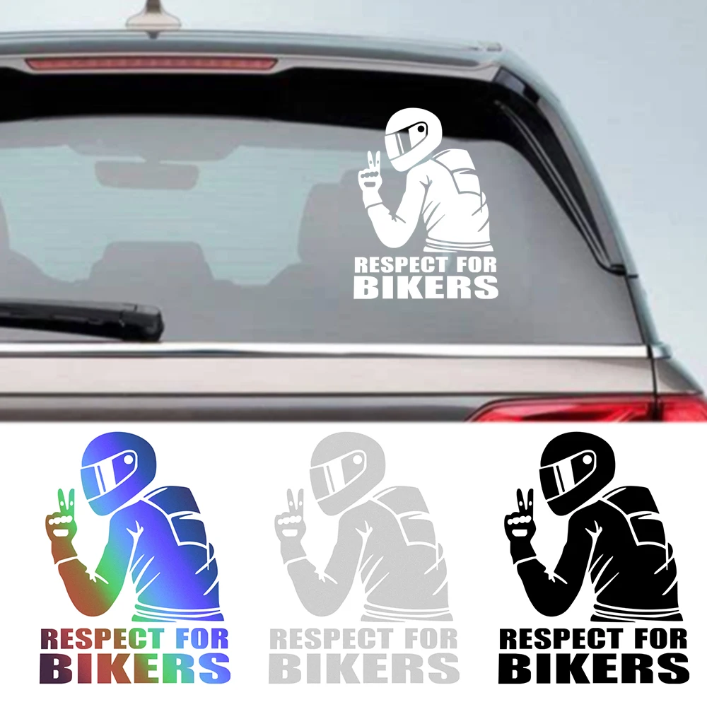 PET Motorcycle Sticker Respect For Bikers And Biker On Board Reflective Car Stickers Moto Auto Decal Funny JDM Vinyl Styling