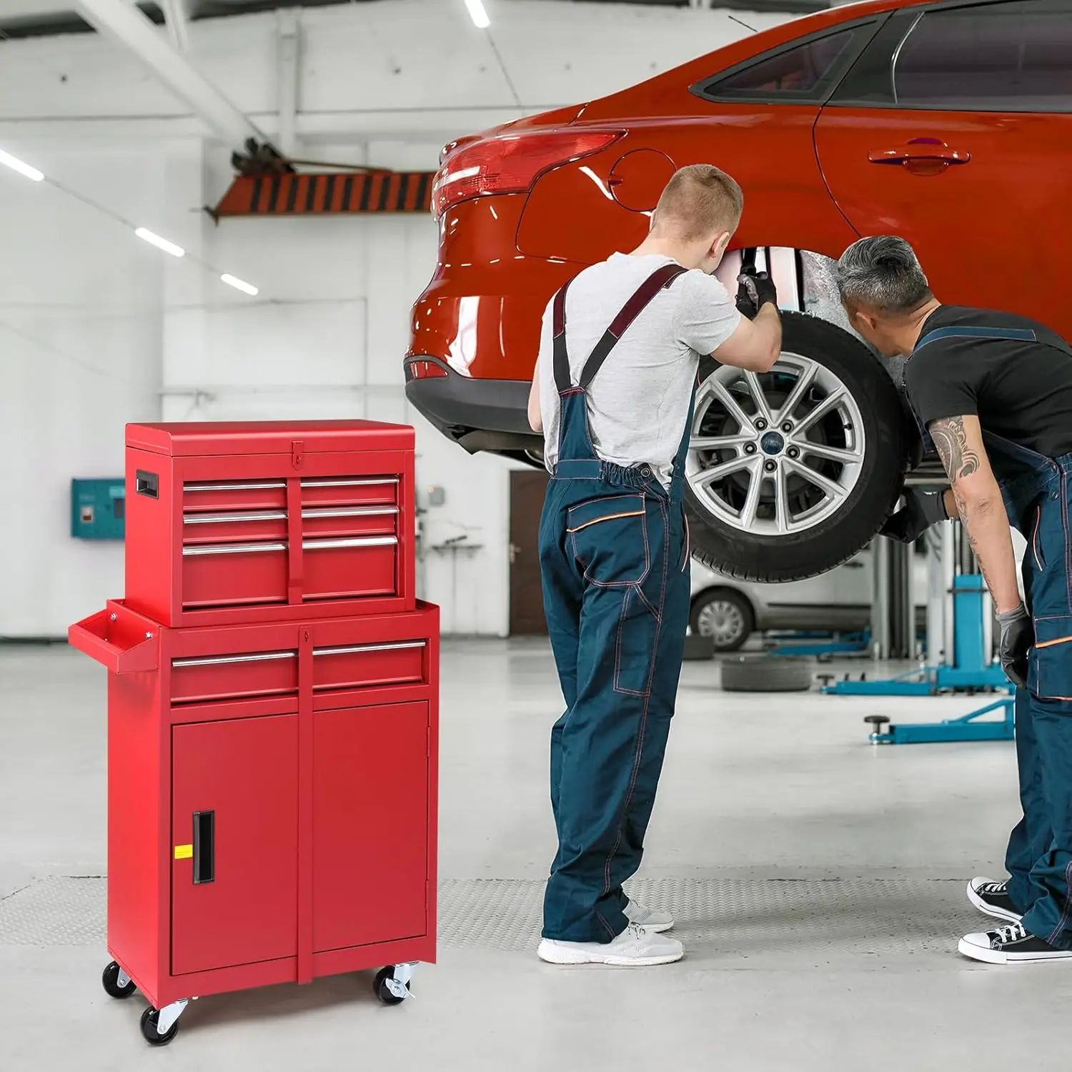 4-Drawer Rolling Tool Chest with Wheels & Lock, Tool Box with Large Storage Cabinet and Adjustable Shelf, Removable Portable Top