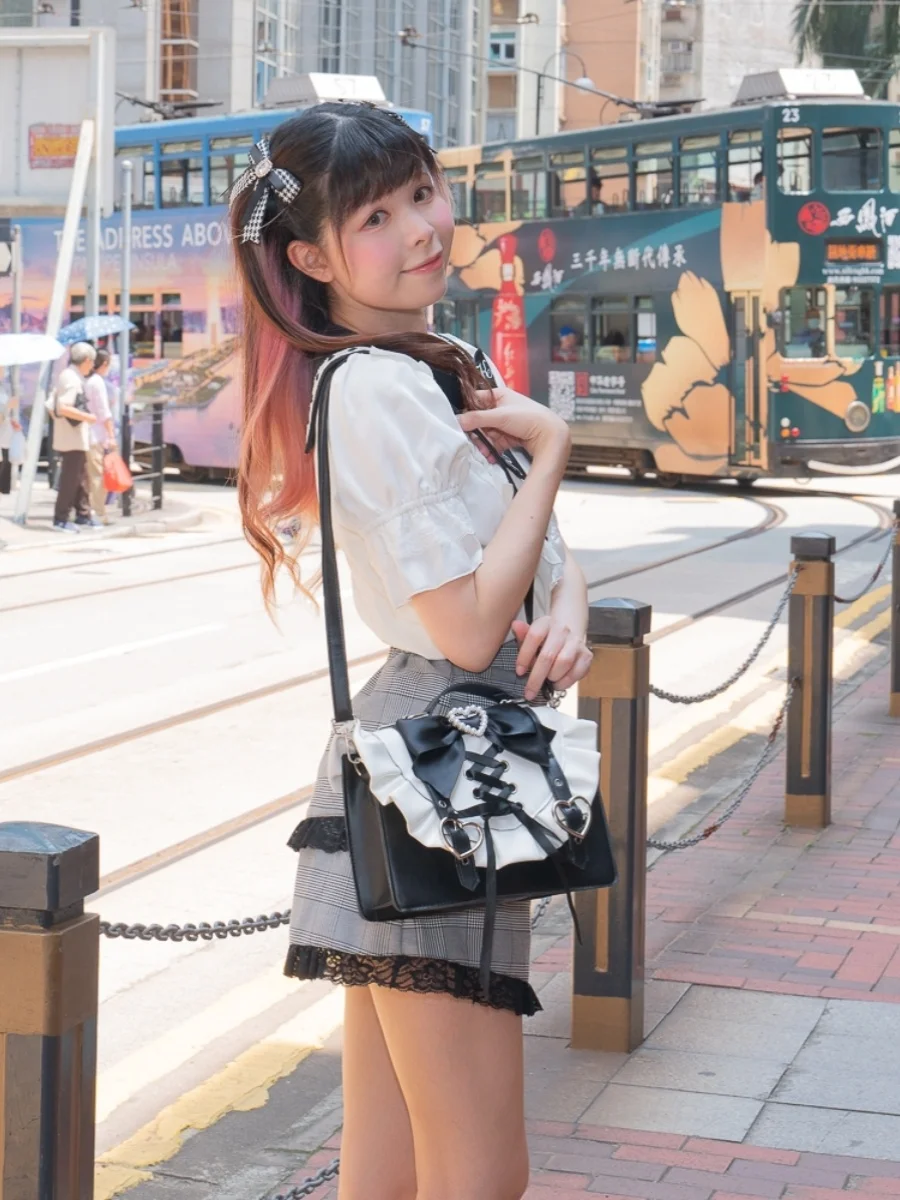 Japanese Style Bowknow Love Messenger Bag Lolita Female Girls Mine Mass-Produced Bandage Crossbody Bag Sweet Shoulder Bags