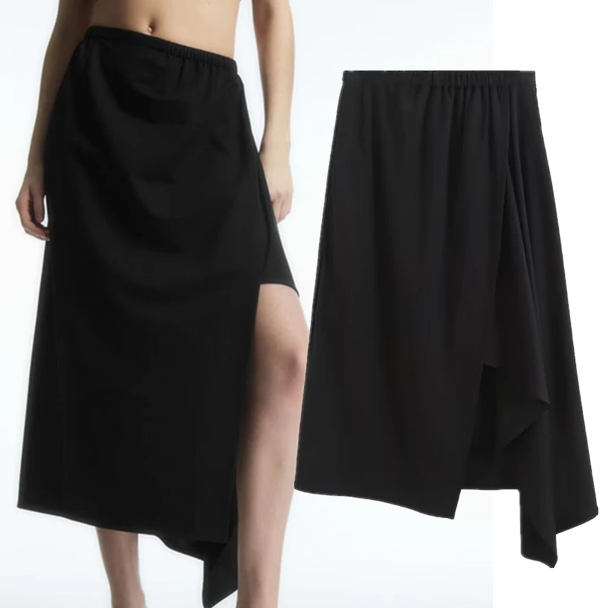 

Dave&Di Fashion Skirt Ladies Irregular High Waist Casual Simple Commuter Cotton A-line Midi Skirt Women