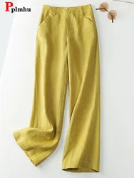 Cotton Linen Casual Wide Leg Pants High Waist Women Baggy Straight Trousers Vintage Ankle-length Pantalones New Summer Sweatpant
