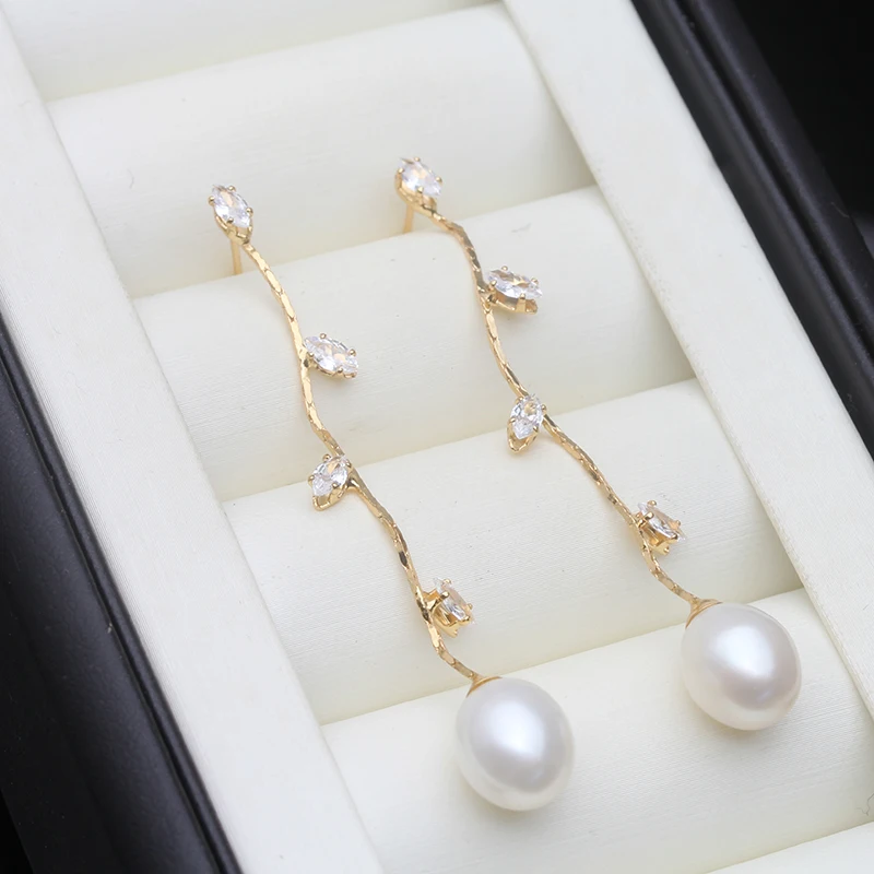 

Cultured River Freshwater Pearl Earrings For Women,True Dangle Pearl Earring Mother Wife Anniversary Party Gift White Black