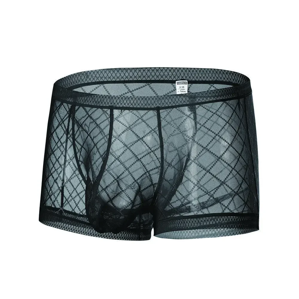 Jinshi Men's Sexy Underwear Briefs See Through Sheer Mesh Boxer Briefs with Pouch