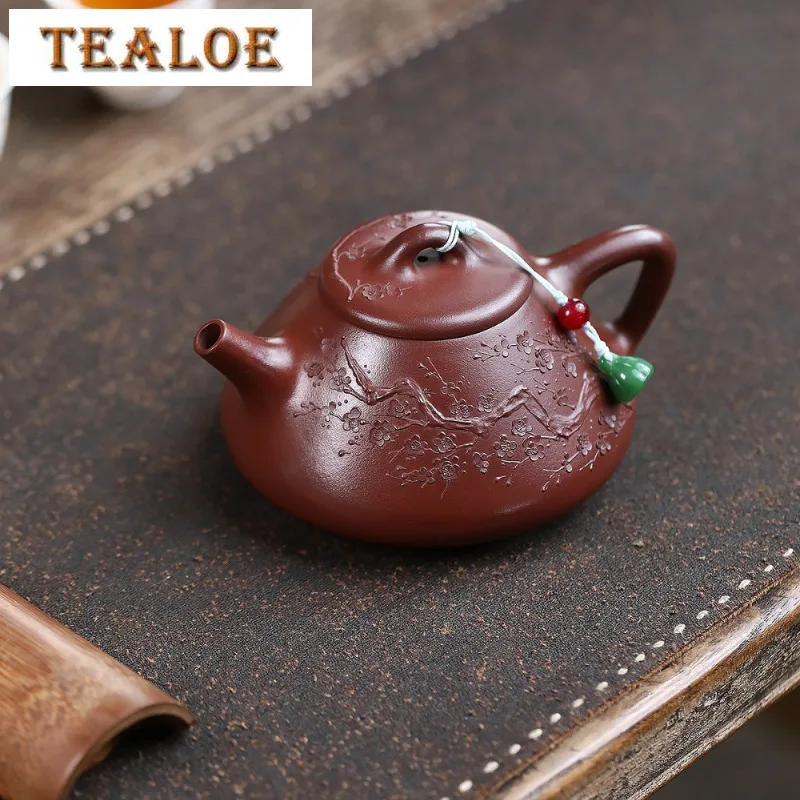 

260ml Authentic Yixing Purple Clay Teapots Handmade Stone Scoop Pot Raw Ore Purple Zhu Mud Kettle With Filter Zisha Tea Set Gift