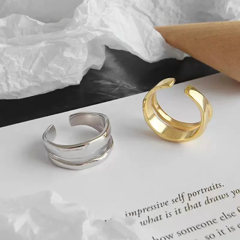 Foxanry Minimalist Retro Cuffs Fashion Creative Sleek Geometric Men's and Women's Open Rings Suitable For Everyday Jewelry Gifts image 6
