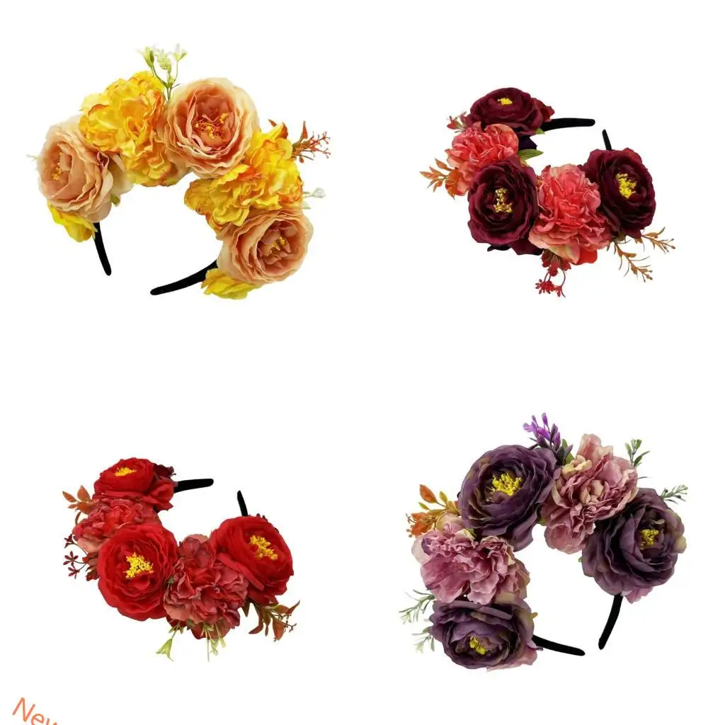 

Fashion Headbands Costume Rose Flower Hair Decoration Costume Headpiece For Women Girls Ethnic Fashion Hairband LXAD