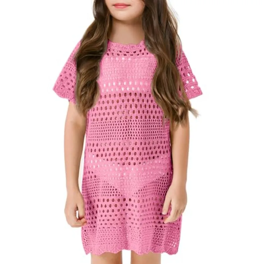 Amarmia Girls Swim Cover Up Crochet Bathing Suit Cover Ups Short Sleeve Summer Beach Dress