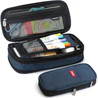 Navy Blue Large-Capacity Pencil Case, Retractable, Multi-Purpose, Made of Premium Fabric, Ideal Gift for the New Semester