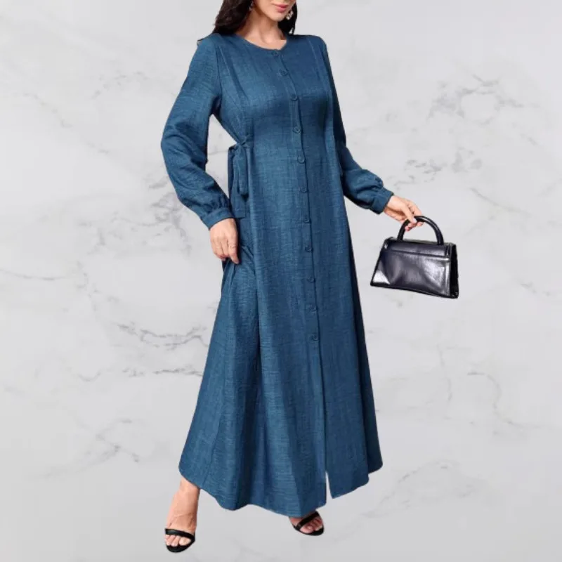 2024 New Ramadan Abaya Femme Lace-Up Cardigan Robe Femme Musulman Long Slim-Fit Elegant Women's Dress