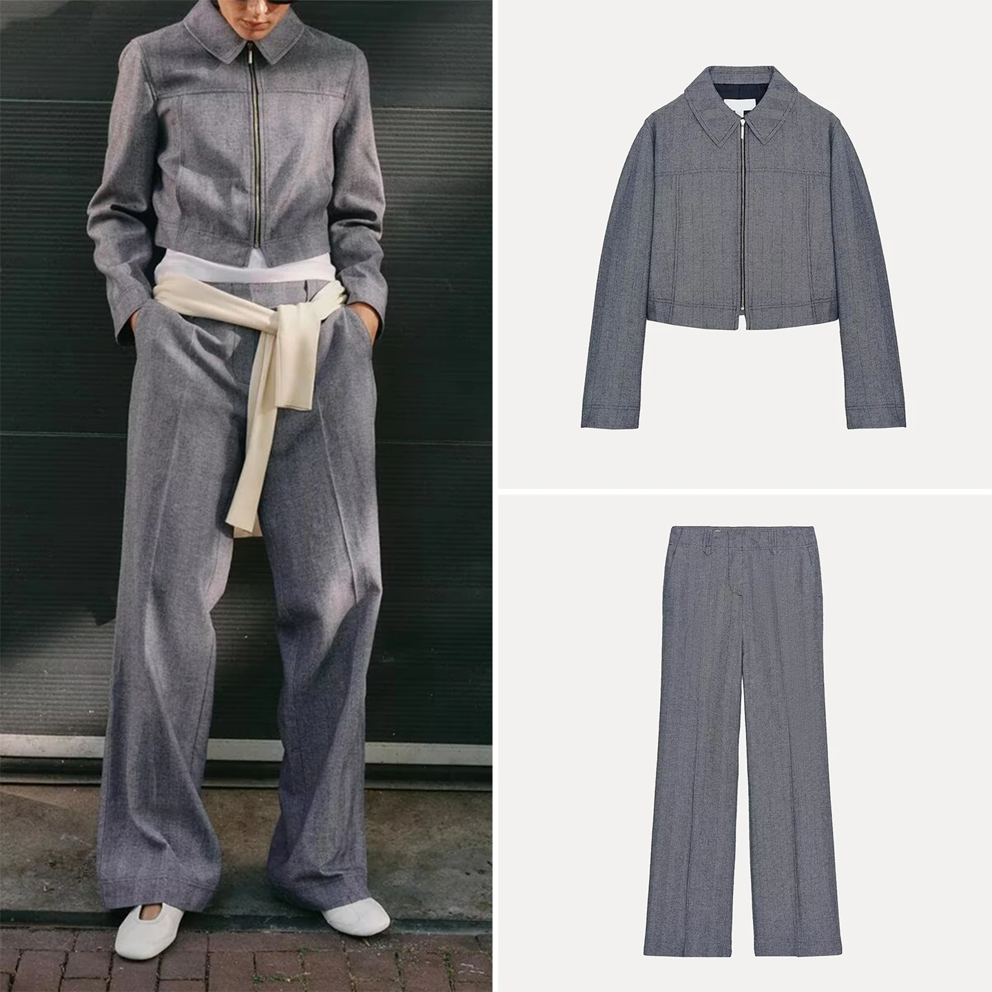 

Z Women's Faion Zipper Suit Jaet Long Pants Set 2025 New Sle European Sle Four Seasons Adult Workwear