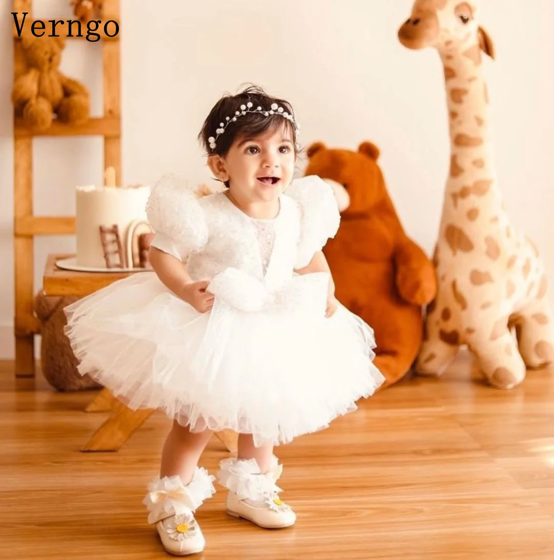 

Verngo Champange Sequined Mini Baby Prom Gowns Puff Short Sleeves Ball Gowns Girl Flower Dress Princess Kid Dresses Customized