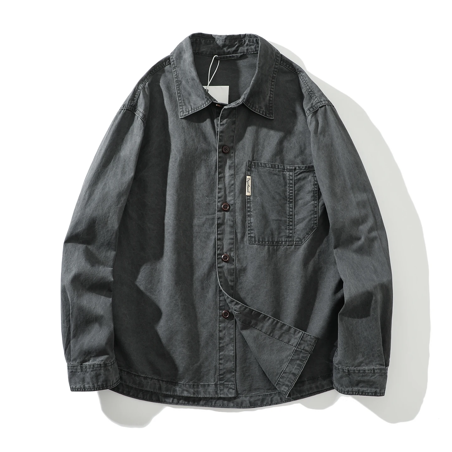 

Открытый стиль! Можно носить как куртка. Мужская повседневная потертая хлопковая рабочая одежда с длинными рукавами, рубашка с длинными рукавами для осени в стиле ретро.