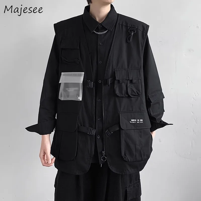 

Винтажный тактический жилет Techwear, Мужская модная свободная уличная одежда с карманами, универсальная безрукавка-карго, осенняя верхняя одежда, мужская одежда Ulzzang, новинка