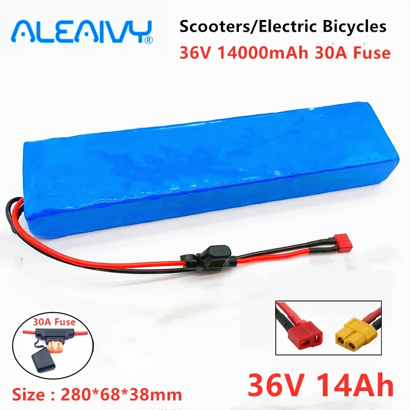 

36V Lithium Battery Pack Is Suitable for 36V 14Ah Scooter, Electric Bicycle, Built-in 30A BMS and Fuse Device 250W 350W 500W