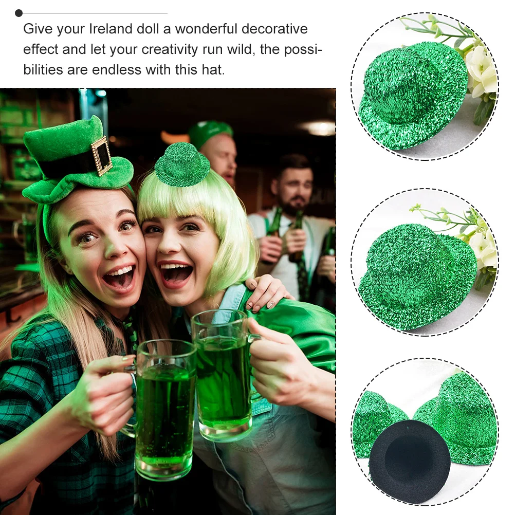 

6pcs Miniature Felt Hats for Decorative DIY St Patrick's Glittery Small Hat Craft Tiaras