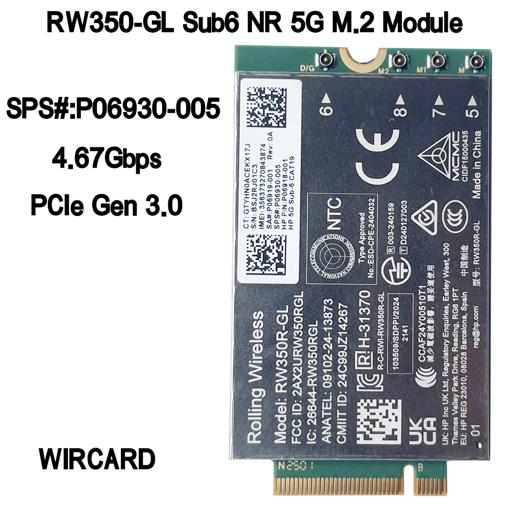 

RW350R-GL Модуль 5G LTE 4G Карта M.2 PCIe3.0 SPS # P06930-005/SPS # P20951-005 Для ноутбука R15