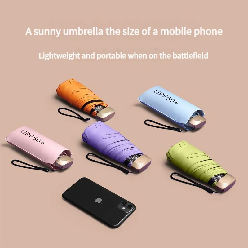 Ultra Light Small Mini Women Five Fold Umbrella Sun Proof Sun Proof Anti UV Sun Rain Dual Use Umbrella Thick Black Glue Pocket S image 4