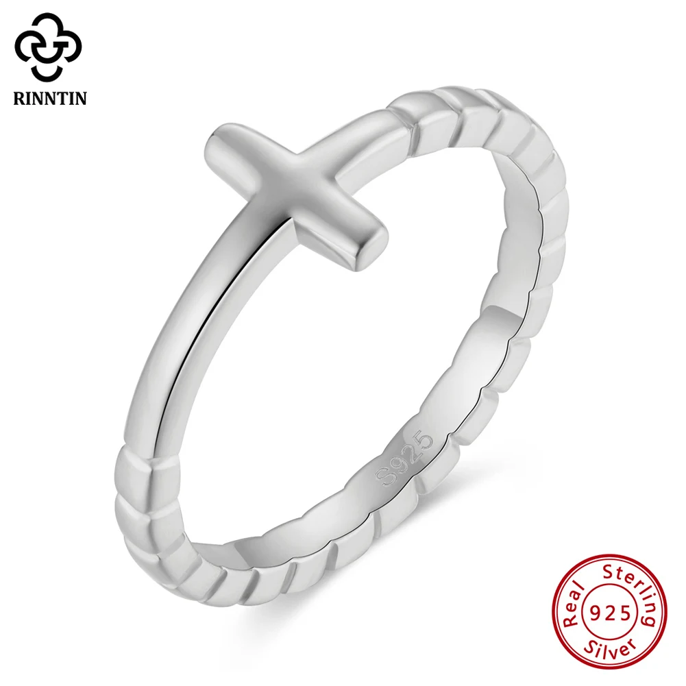 

Rinntin 925 Sterling Silver Cross Rings for Women Minimalism Dainty Tiny Stacking Finger Rings Fashion Simple Jewelry APR23